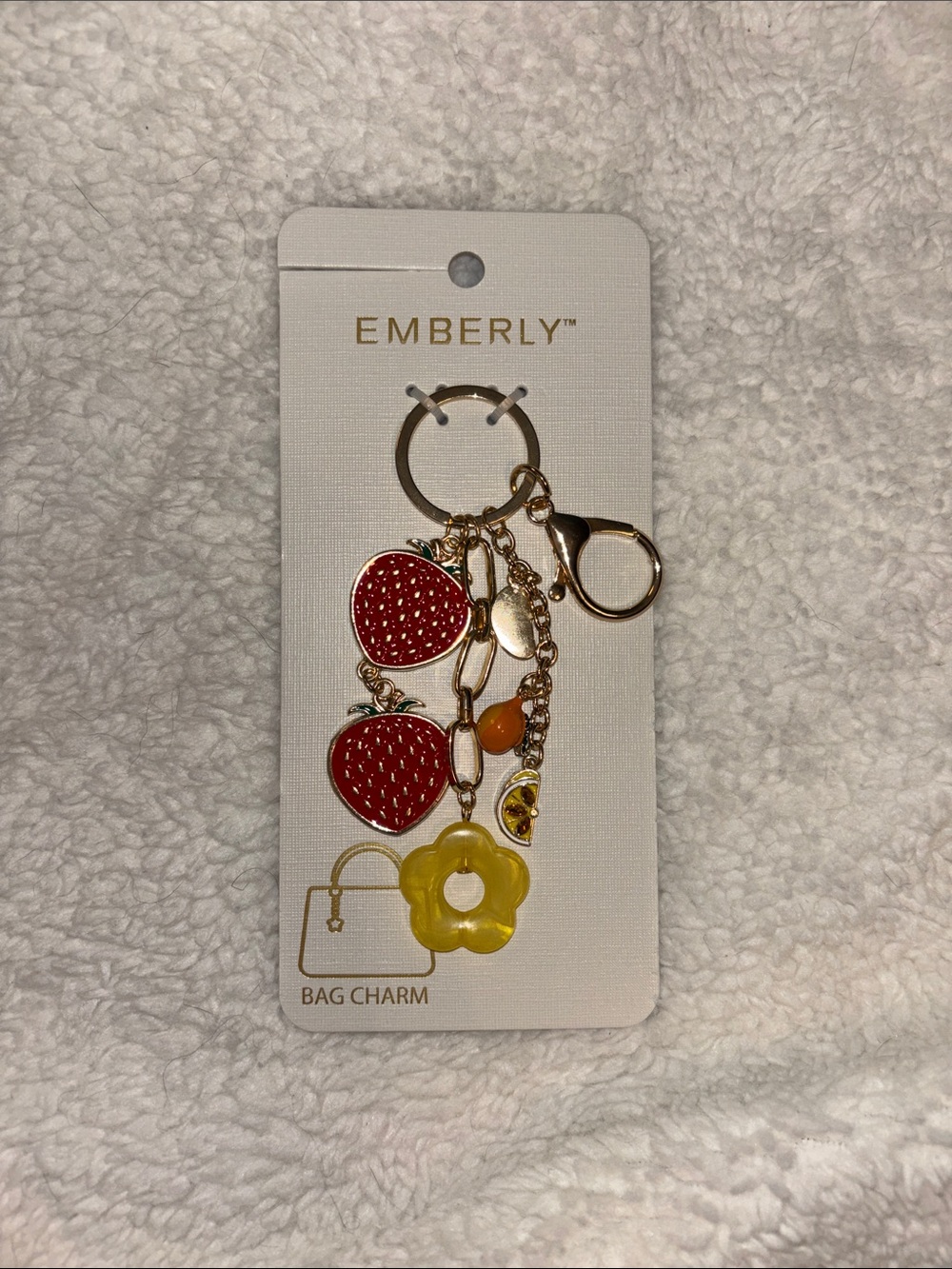 Emberly Red & Yellow Strawberry Flower Bag Charm Keychain